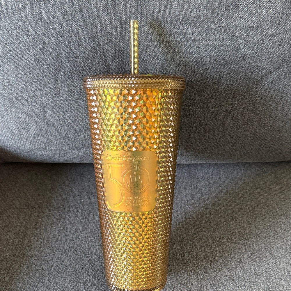 Walt Disney World 50th Starbucks Gold Studded Tumbler with Straw